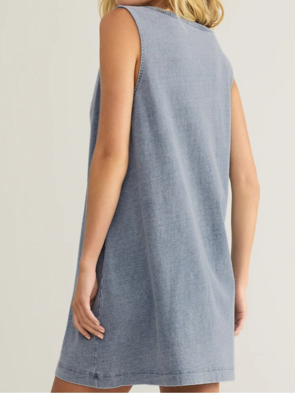 Z Supply Sloane V-Neck Jersey Denim Mini Dress - Picture 2 of 12